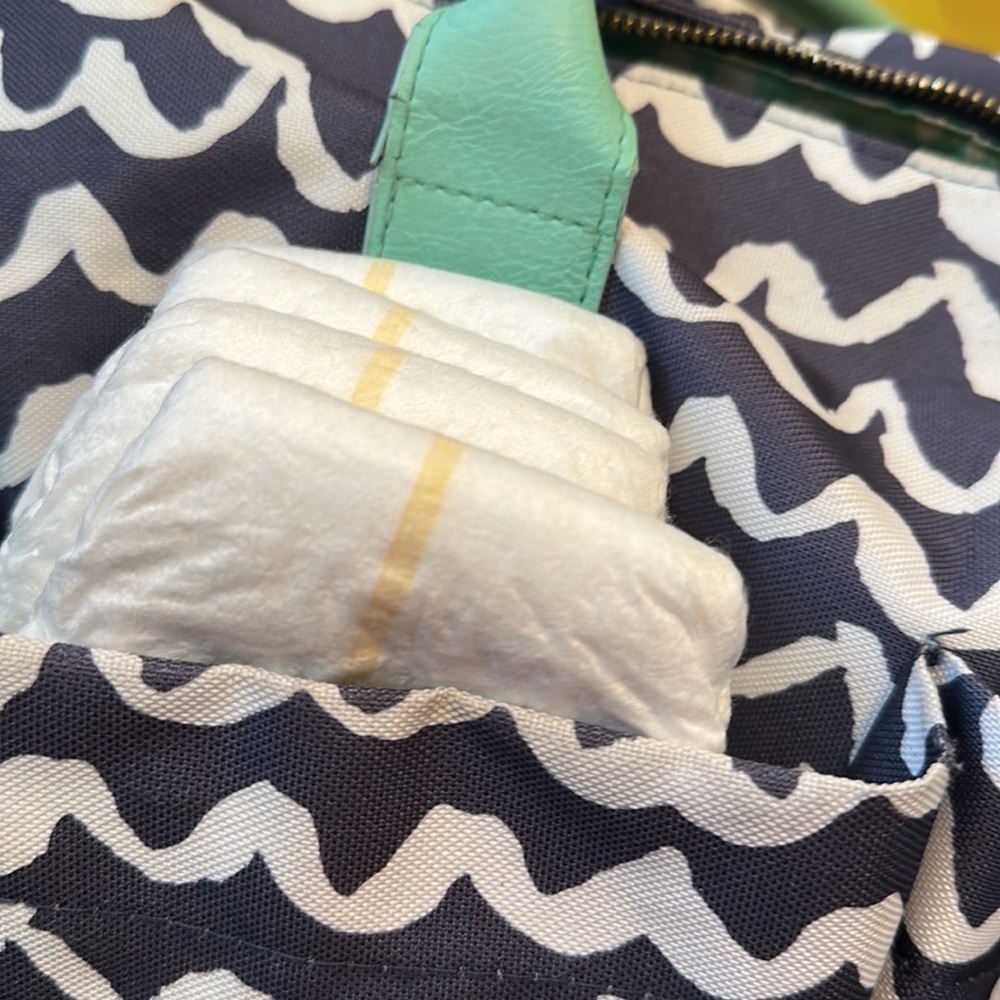 Large Baby Bag With Changing Mat And Size 1 Diapers Included